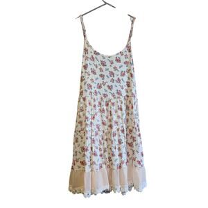 My Story Boho Dainty Floral Tank Dress Womens M Sheer Crochet Open Back Cottage